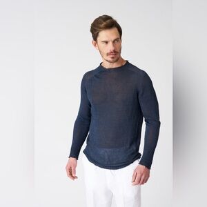 120% Lino Crewneck Sweater Mens Medium- BLACK